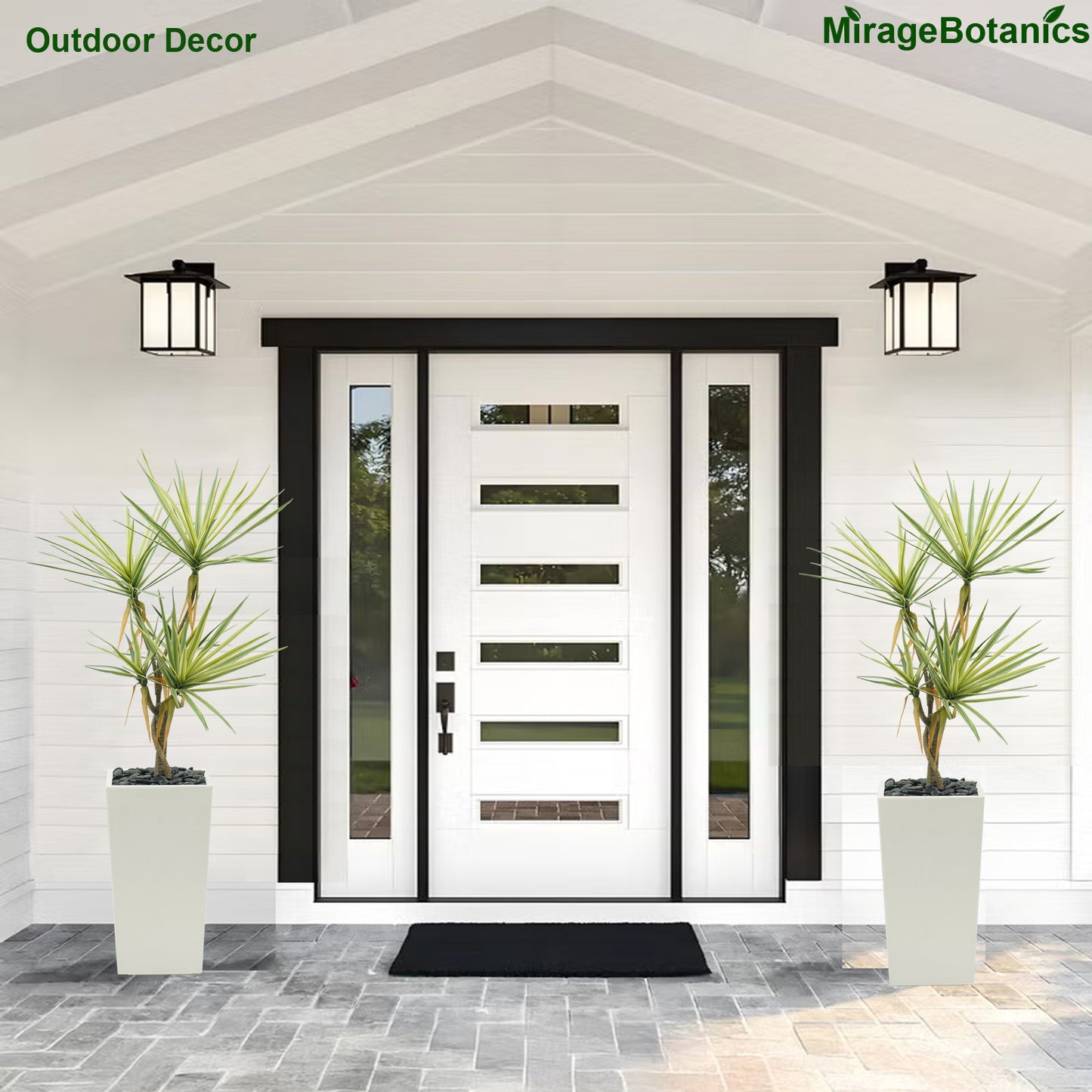 110cm Artificial Dracaena Tree, Fake Plant with White Planter- Realistic Faux Dragon Tree with 5 Trunks Planter - Indoor Floor Plant for Patio, Mall, Living Room, Bedroom, Office, Home,Decor