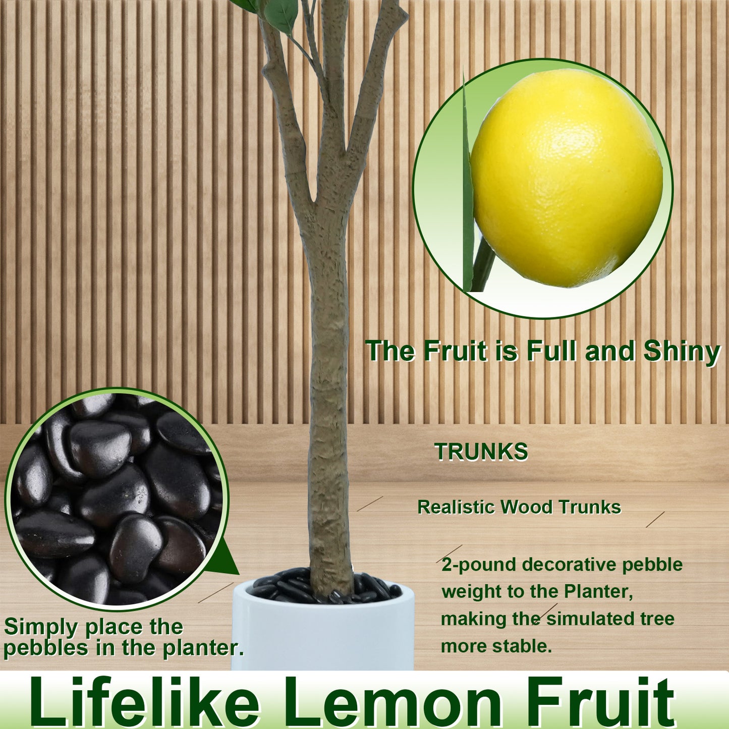 185cm Artificial Lemon Tree Indoor Outdoor - Faux Lemon Plant with Realistic Fruits & Natural Wood Trunk, Includes White Flower Pot for Home, Office, Mall, Hotel, Living Room, Meeting Room Decor