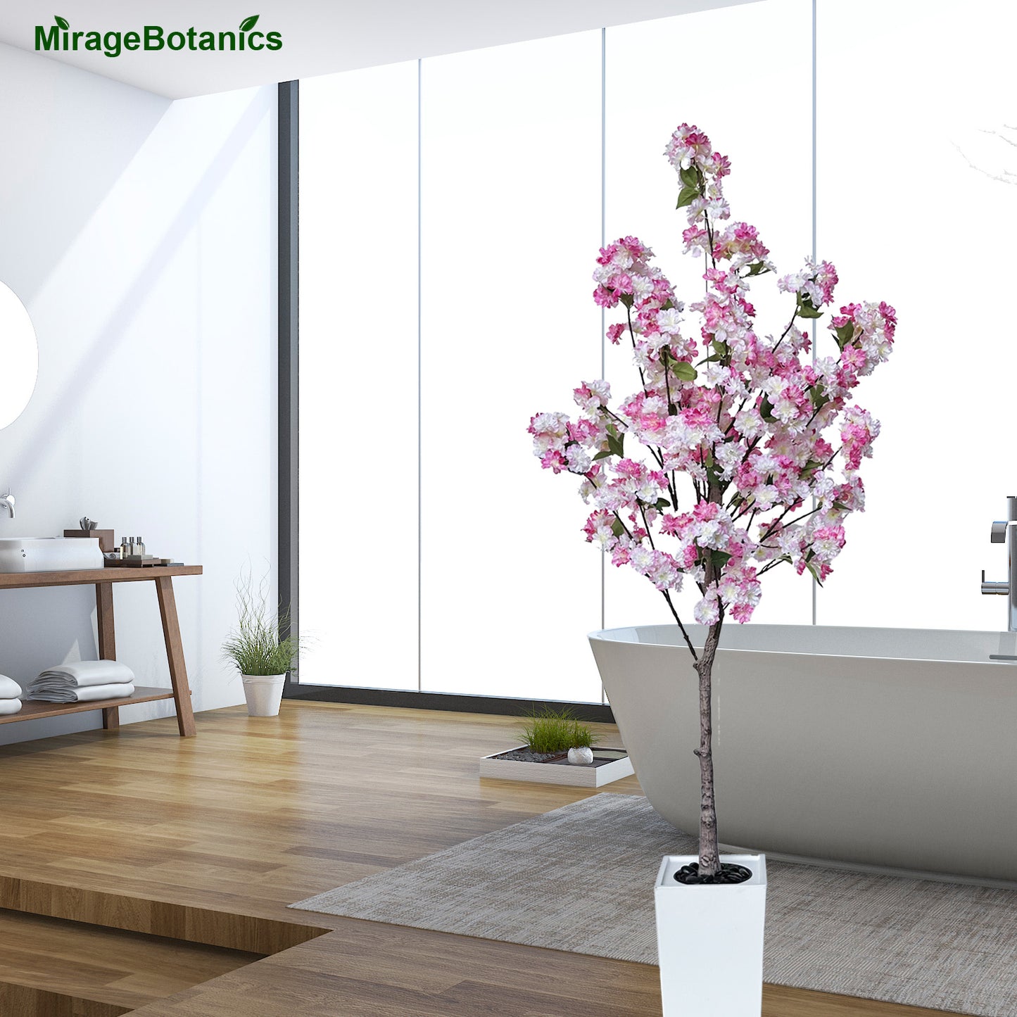 180cm Artificial Cherry Blossom Tree with White Planter, Fake Plants Indoor, Faux Pink Sakura Flowers Blooming Tree, Artificial Trees Silk Plant for House Bedroom Living Room Office Entryway Porch Decor