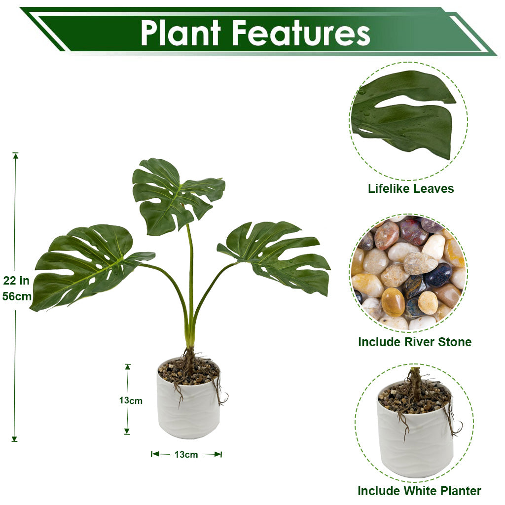 Artificial Monstera Tree Faux Plant Tree with White Pot, Fake Plants Large Tropical Palm Tree, in Pot for Indoor Outdoor Office Garden balcony patio Home Decor (Monstera Tree 3 Trunks)