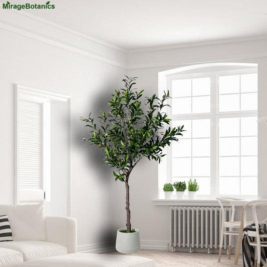 4~7FT Artificial Olive Trees Indoor Outdoor with White Tall Planter