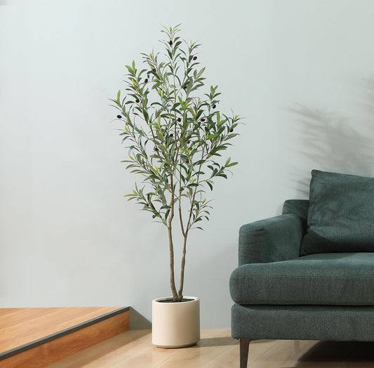 6~7FT Artificial Olive Trees Indoor Outdoor with White Tall Planter