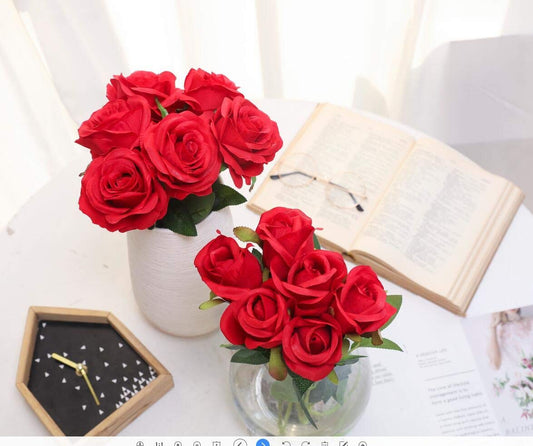 12PCS Artificial Silk Flowers Realistic Roses Bouquet Long Stem for Home