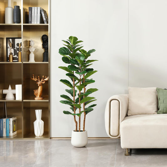 5 Ft Artificial Fiddle Leaf Fig Tree with White Planter Pot