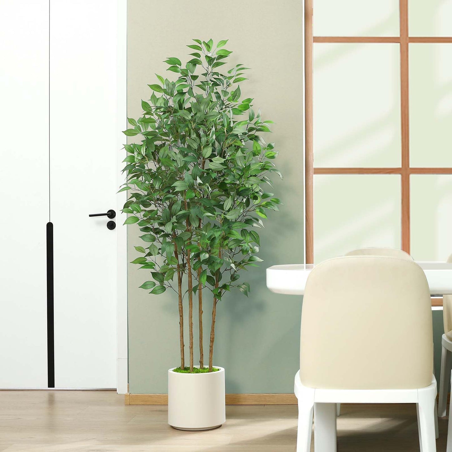 Artificial Ficus Tree with White Planter Pot 5ft 6ft 7ft