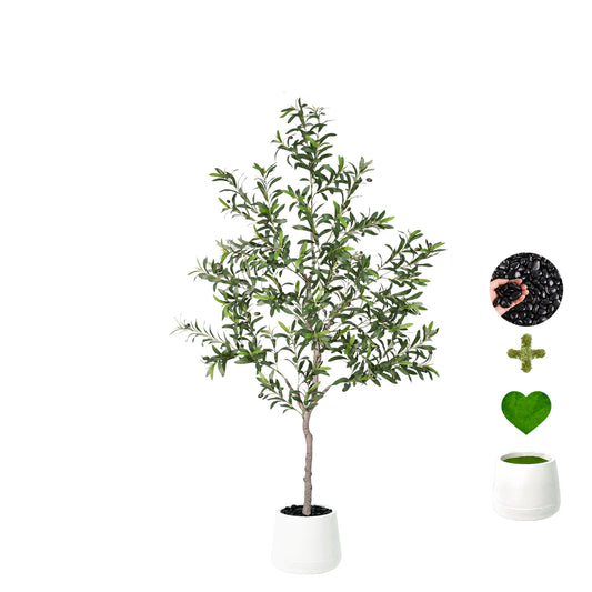 130cm Artificial Olive Trees Indoor,Faux Olive Tree with White Planter Pot,Artificial Plants Lifelike Fruits for Home Office Meeting Room Living Room Indoor Outdoor Decor