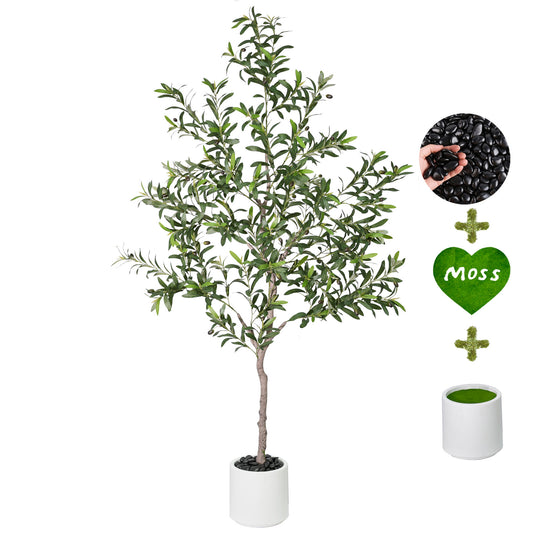 180cm Artificial Olive Trees Indoor,Faux Olive Tree with White Planter Pot,Artificial Plants Lifelike Fruits for Home Office Meeting Room Living Room Indoor Outdoor Decor