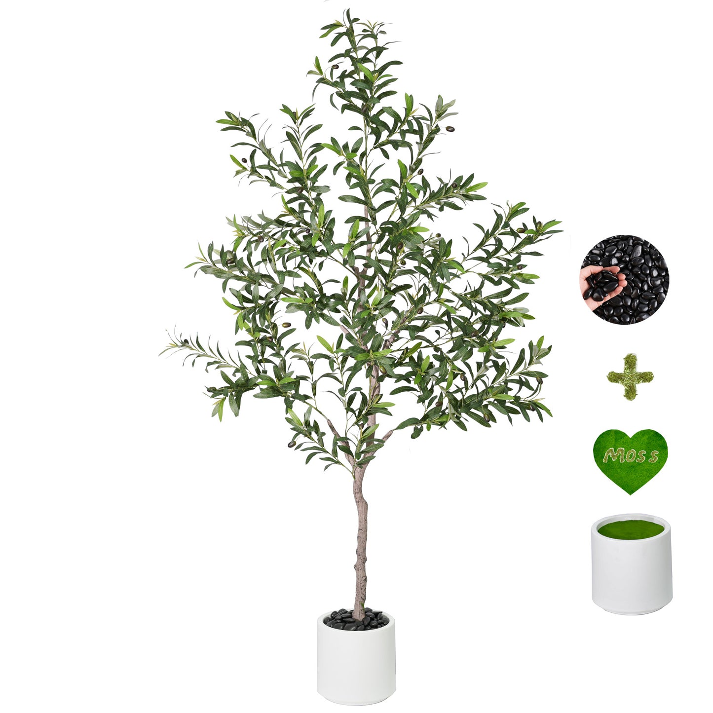 180cm Artificial Olive Trees Indoor,Faux Olive Tree with White Planter Pot,Artificial Plants Lifelike Fruits for Home Office Meeting Room Living Room Indoor Outdoor Decor