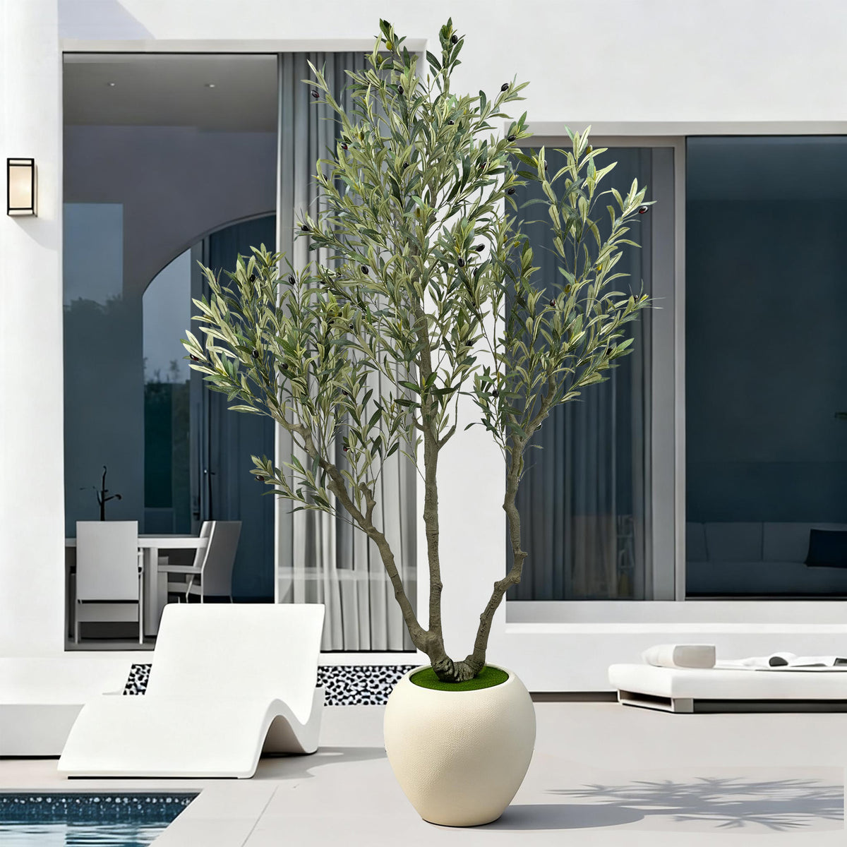 244cm Artificial Olive Trees Indoor,Faux Olive Tree 3 Trunks with White Planter Pot,Artificial Plants Lifelike Fruits for Home Office MeetingRoom Living Room Indoor Outdoor Decor