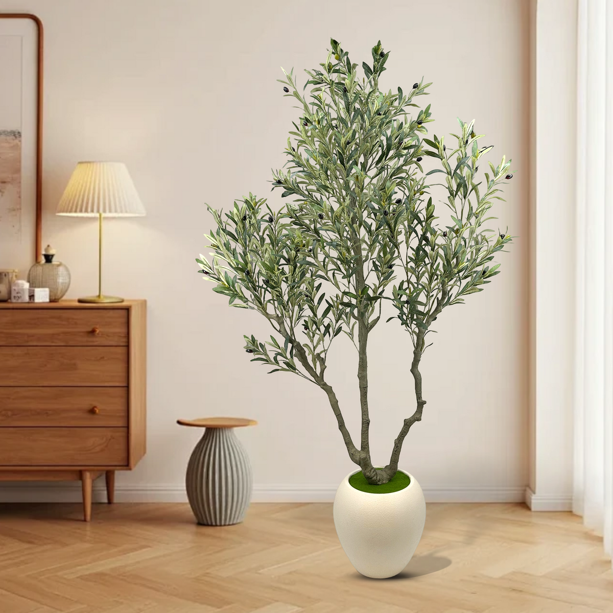 244cm Artificial Olive Trees Indoor,Faux Olive Tree 3 Trunks with White Planter Pot,Artificial Plants Lifelike Fruits for Home Office MeetingRoom Living Room Indoor Outdoor Decor