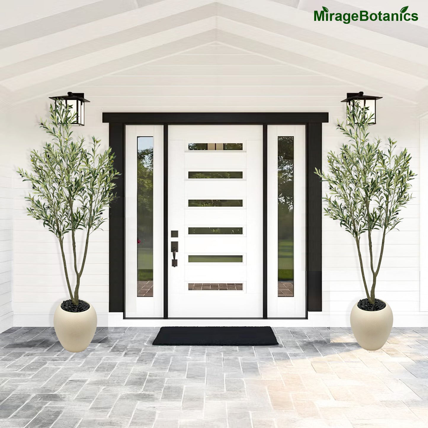 214cm Artificial Olive Trees Indoor,Faux Olive Tree 3 Trunks with White Planter Pot,Artificial Plants Lifelike Fruits for Home Office Meeting Room Living Room Indoor Outdoor Decor