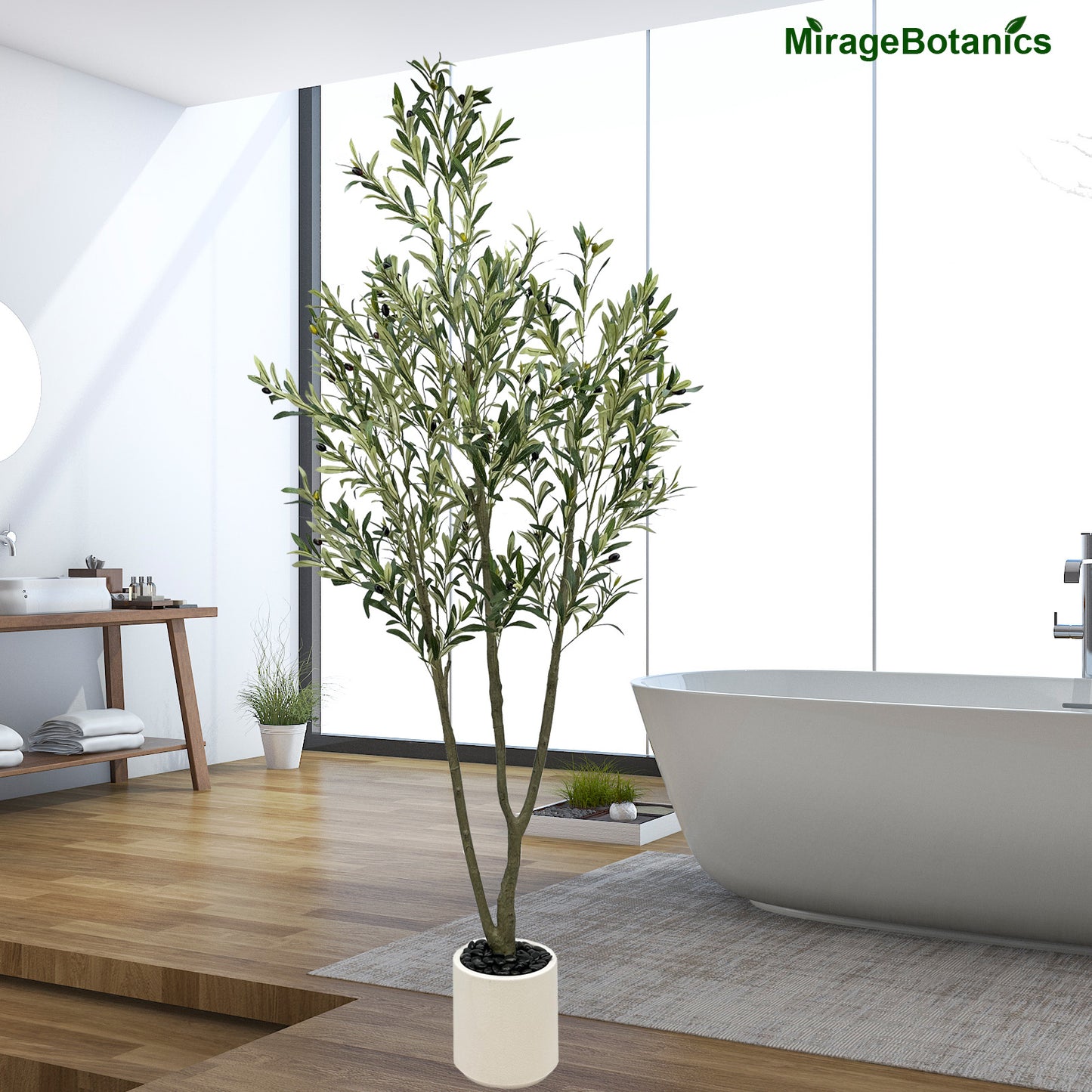 214cm Artificial Olive Trees Indoor,Faux Olive Tree 3 Trunks with White Planter Pot,Artificial Plants Lifelike Fruits for Home Office Meeting Room Living Room Indoor Outdoor Decor