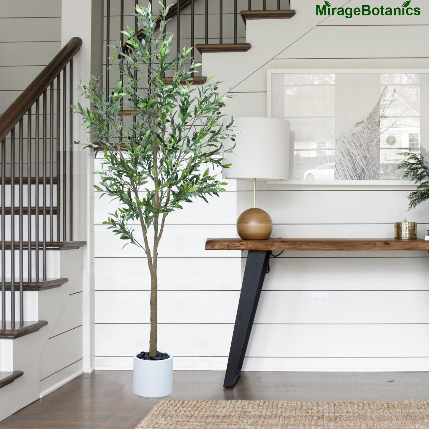 215cm Artificial Olive Trees Indoor,Faux Olive Tree with White Planter Pot,Artificial Plants Lifelike Fruits for Home Office MeetingRoom Living Room Indoor Outdoor Decor