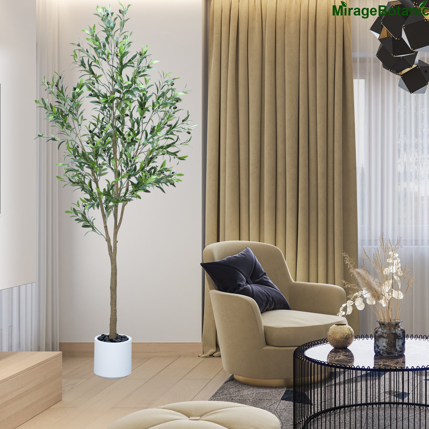 215cm Artificial Olive Trees Indoor,Faux Olive Tree with White Planter Pot,Artificial Plants Lifelike Fruits for Home Office MeetingRoom Living Room Indoor Outdoor Decor