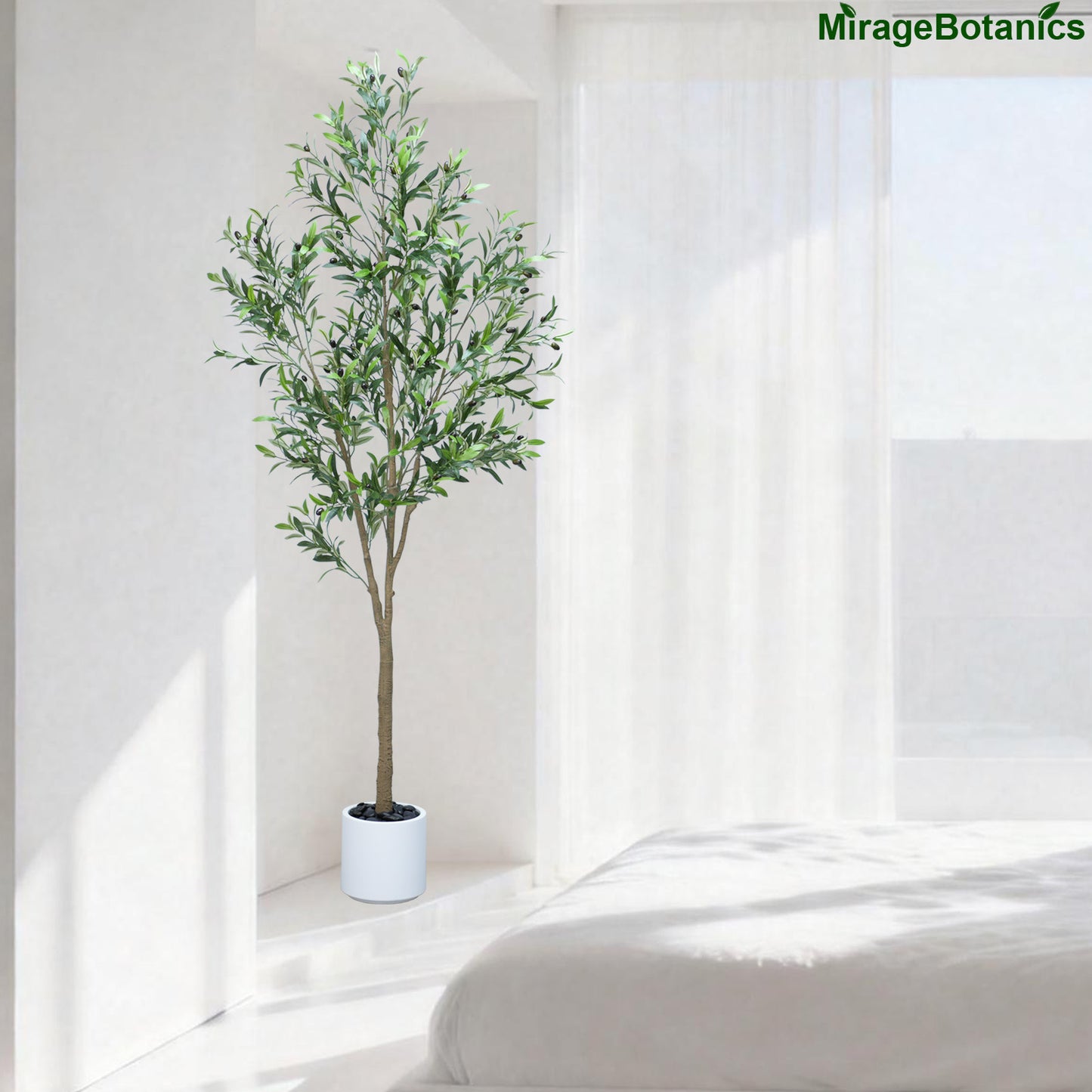 215cm Artificial Olive Trees Indoor,Faux Olive Tree with White Planter Pot,Artificial Plants Lifelike Fruits for Home Office MeetingRoom Living Room Indoor Outdoor Decor