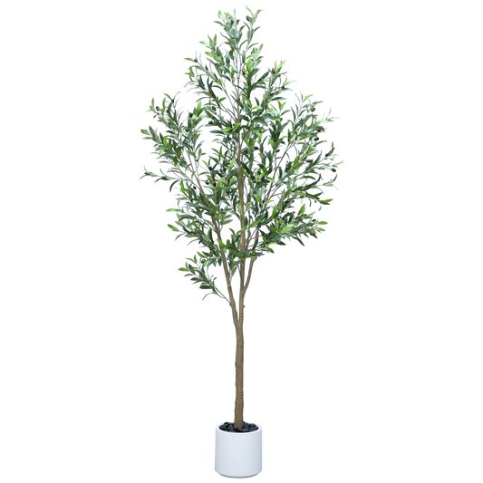 215cm Artificial Olive Trees Indoor,Faux Olive Tree with White Planter Pot,Artificial Plants Lifelike Fruits for Home Office MeetingRoom Living Room Indoor Outdoor Decor