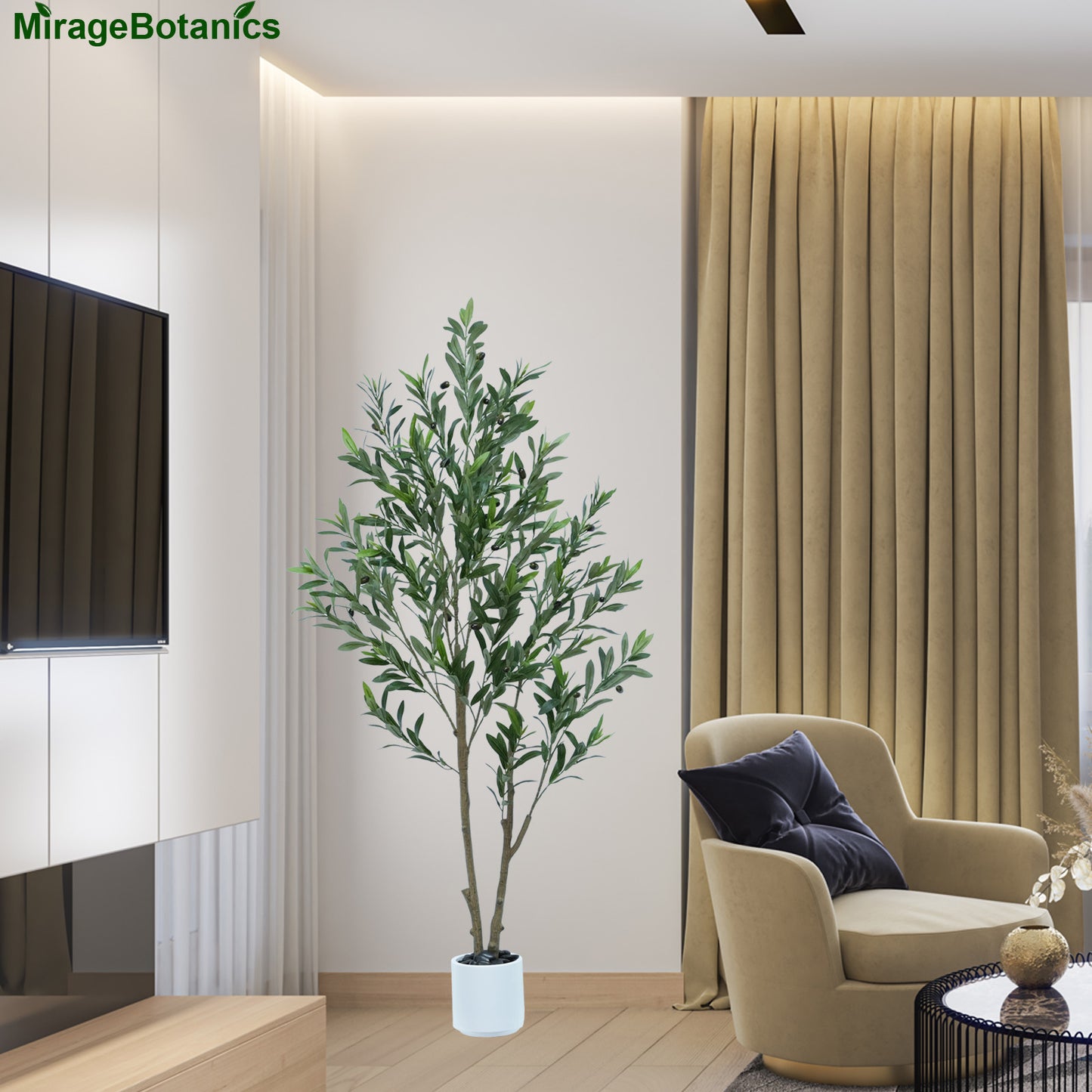 156cm Artificial Olive Trees Indoor,Faux Olive Tree with White Planter Pot,Artificial Plants with Waterproof 50 LED String Lights 5m for Home Office Meeting Room Living Room Indoor Outdoor Decor