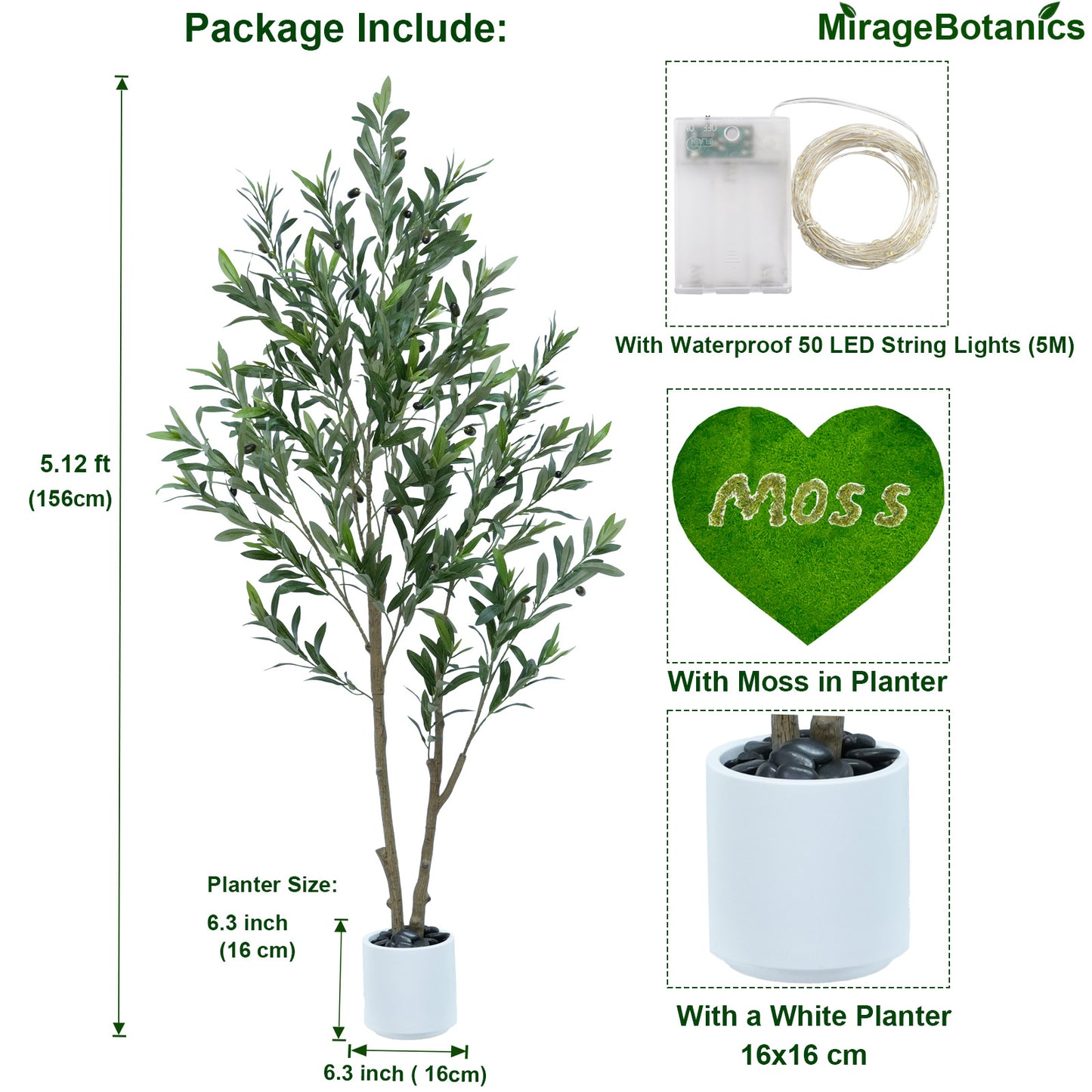 156cm Artificial Olive Trees Indoor,Faux Olive Tree with White Planter Pot,Artificial Plants with Waterproof 50 LED String Lights 5m for Home Office Meeting Room Living Room Indoor Outdoor Decor