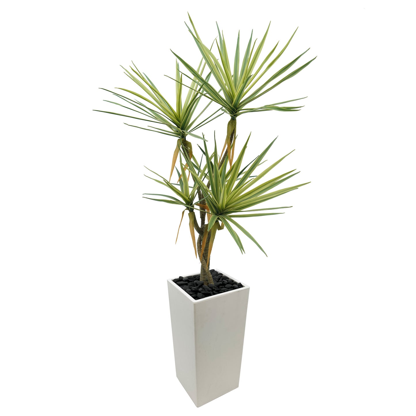 110cm Artificial Dracaena Tree, Fake Plant with White Planter- Realistic Faux Dragon Tree with 5 Trunks Planter - Indoor Floor Plant for Patio, Mall, Living Room, Bedroom, Office, Home,Decor