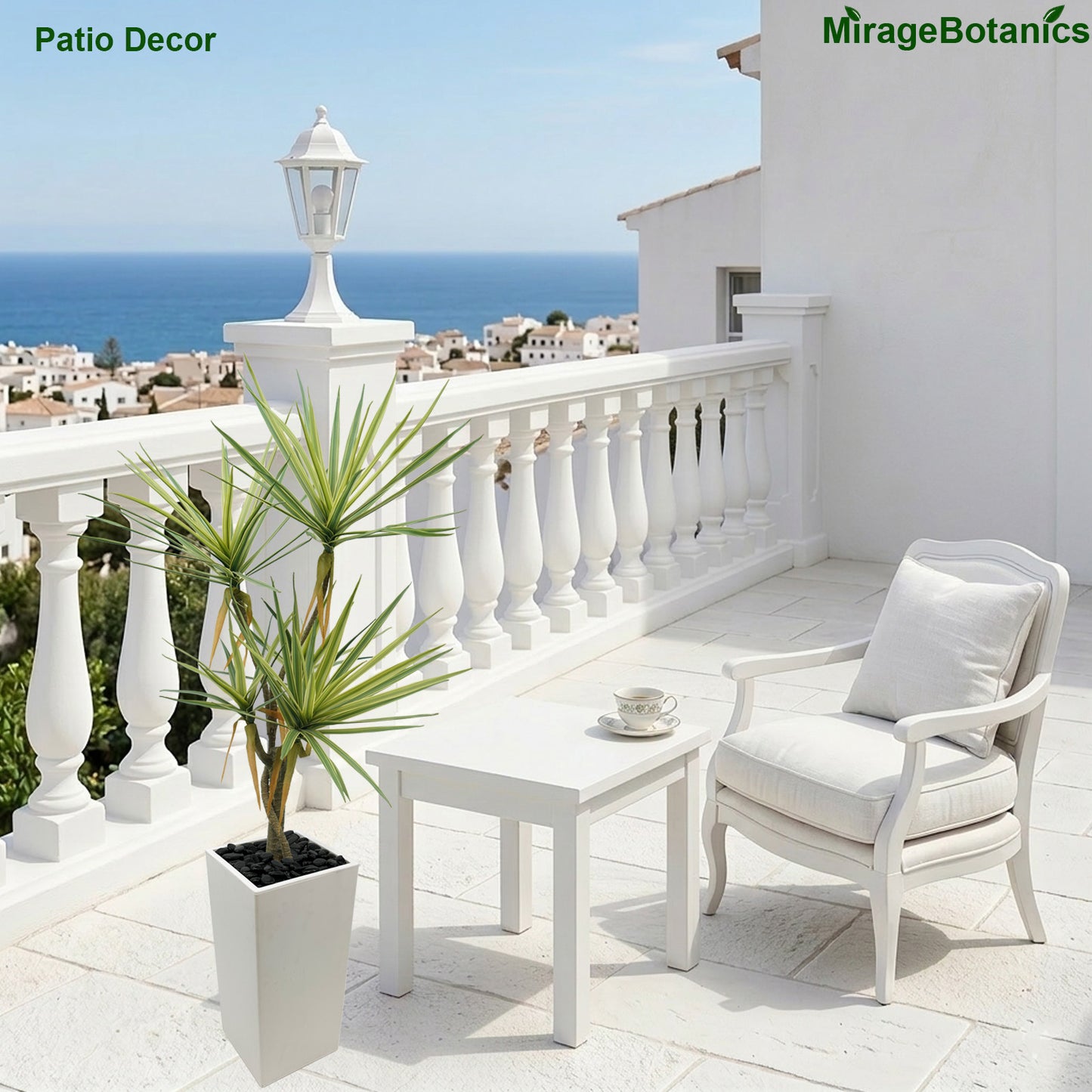 110cm Artificial Dracaena Tree, Fake Plant with White Planter- Realistic Faux Dragon Tree with 5 Trunks Planter - Indoor Floor Plant for Patio, Mall, Living Room, Bedroom, Office, Home,Decor