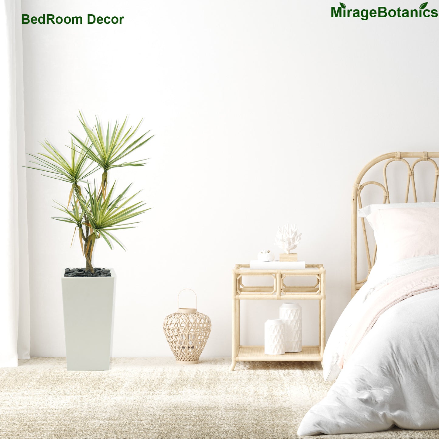 110cm Artificial Dracaena Tree, Fake Plant with White Planter- Realistic Faux Dragon Tree with 5 Trunks Planter - Indoor Floor Plant for Patio, Mall, Living Room, Bedroom, Office, Home,Decor