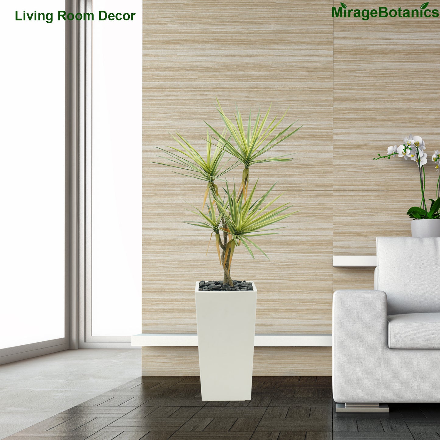 110cm Artificial Dracaena Tree, Fake Plant with White Planter- Realistic Faux Dragon Tree with 5 Trunks Planter - Indoor Floor Plant for Patio, Mall, Living Room, Bedroom, Office, Home,Decor