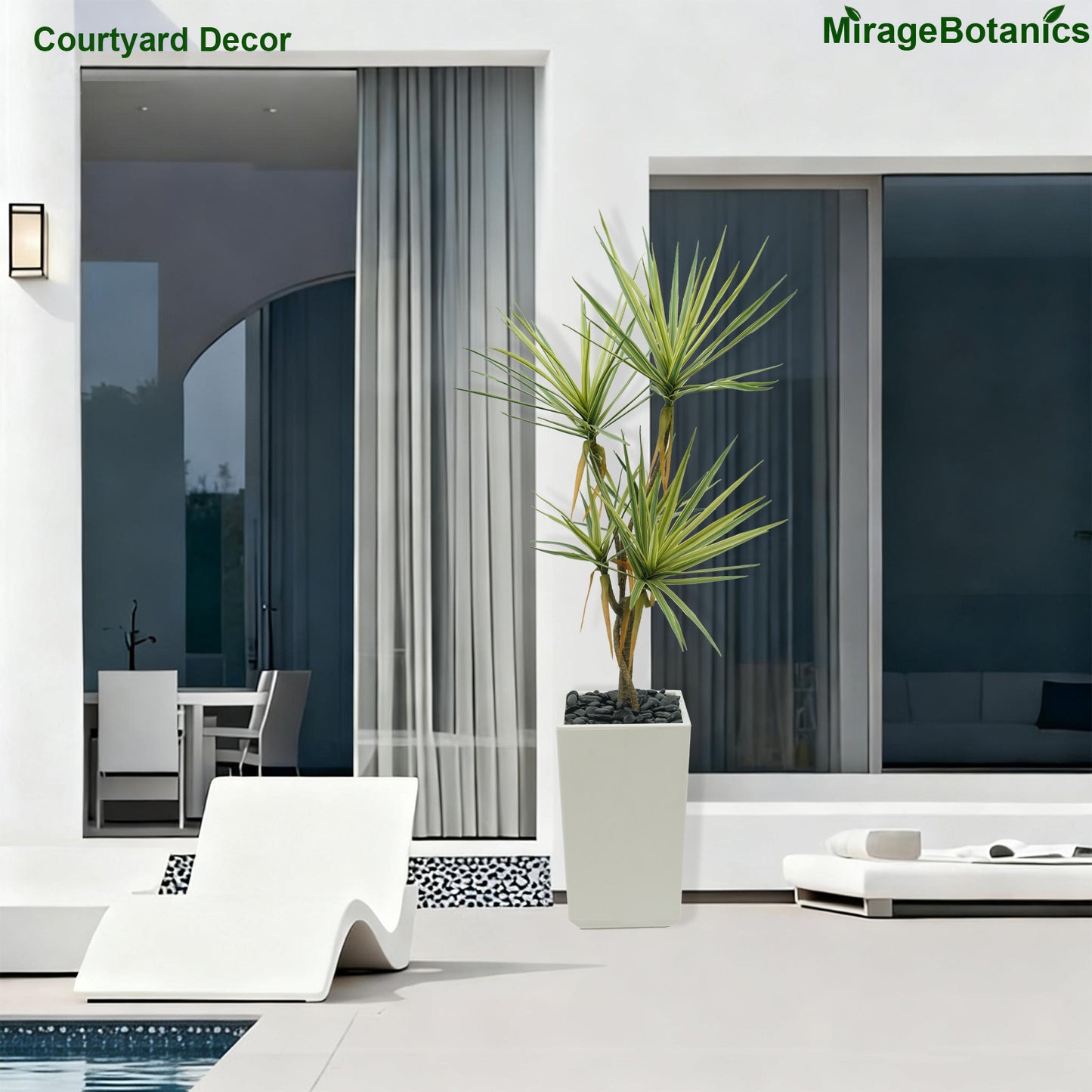 110cm Artificial Dracaena Tree, Fake Plant with White Planter- Realistic Faux Dragon Tree with 5 Trunks Planter - Indoor Floor Plant for Patio, Mall, Living Room, Bedroom, Office, Home,Decor