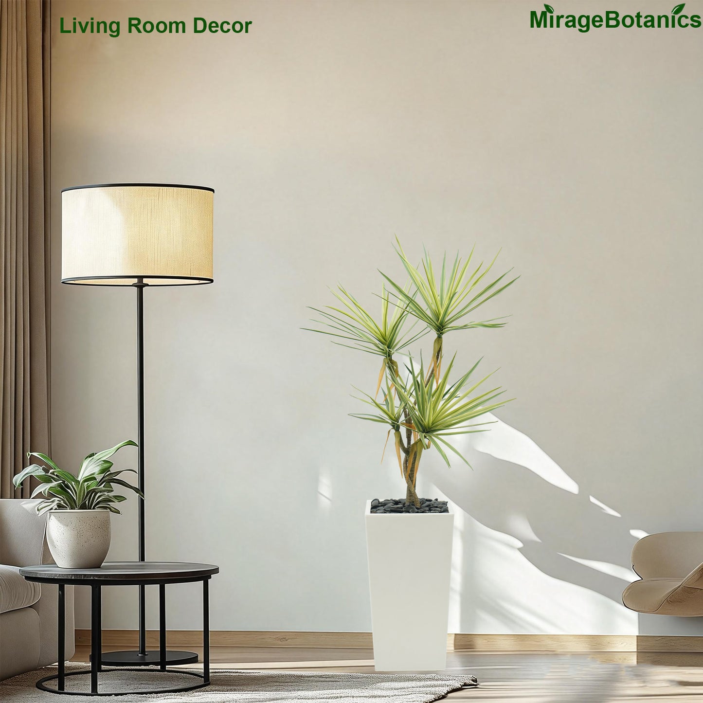 110cm Artificial Dracaena Tree, Fake Plant with White Planter- Realistic Faux Dragon Tree with 5 Trunks Planter - Indoor Floor Plant for Patio, Mall, Living Room, Bedroom, Office, Home,Decor