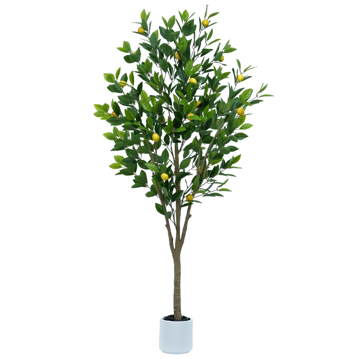 185cm Artificial Lemon Tree Indoor Outdoor - Faux Lemon Plant with Realistic Fruits & Natural Wood Trunk, Includes White Flower Pot for Home, Office, Mall, Hotel, Living Room, Meeting Room Decor
