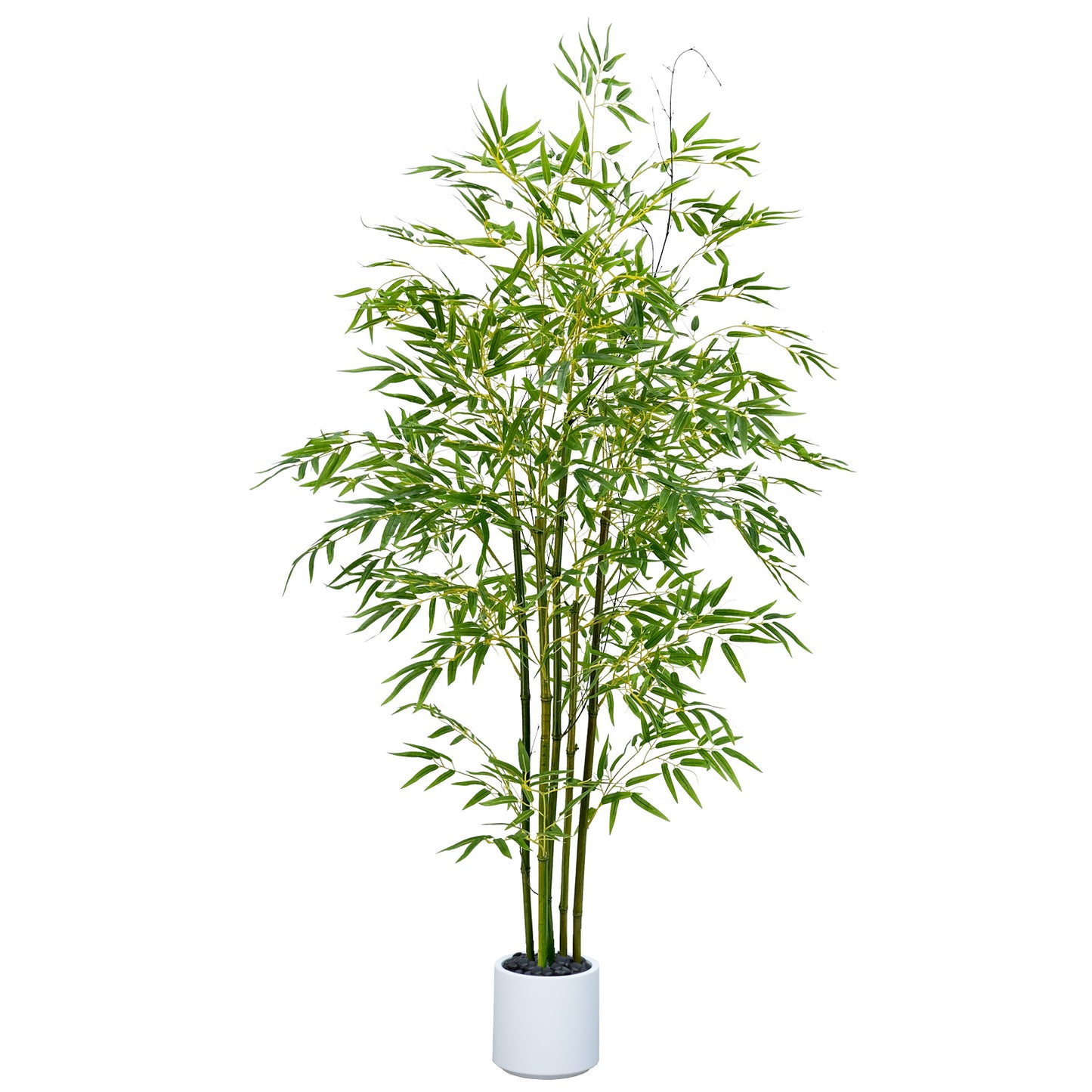 150cm Artificial Bamboo Tree with Tall White Planter - 5 Natural Bamboo Trunks & Silk Leaves, Realistic Faux Indoor Outdoor Plant for Home, Office, Living Room, Mall, Hotel, Garden Decor