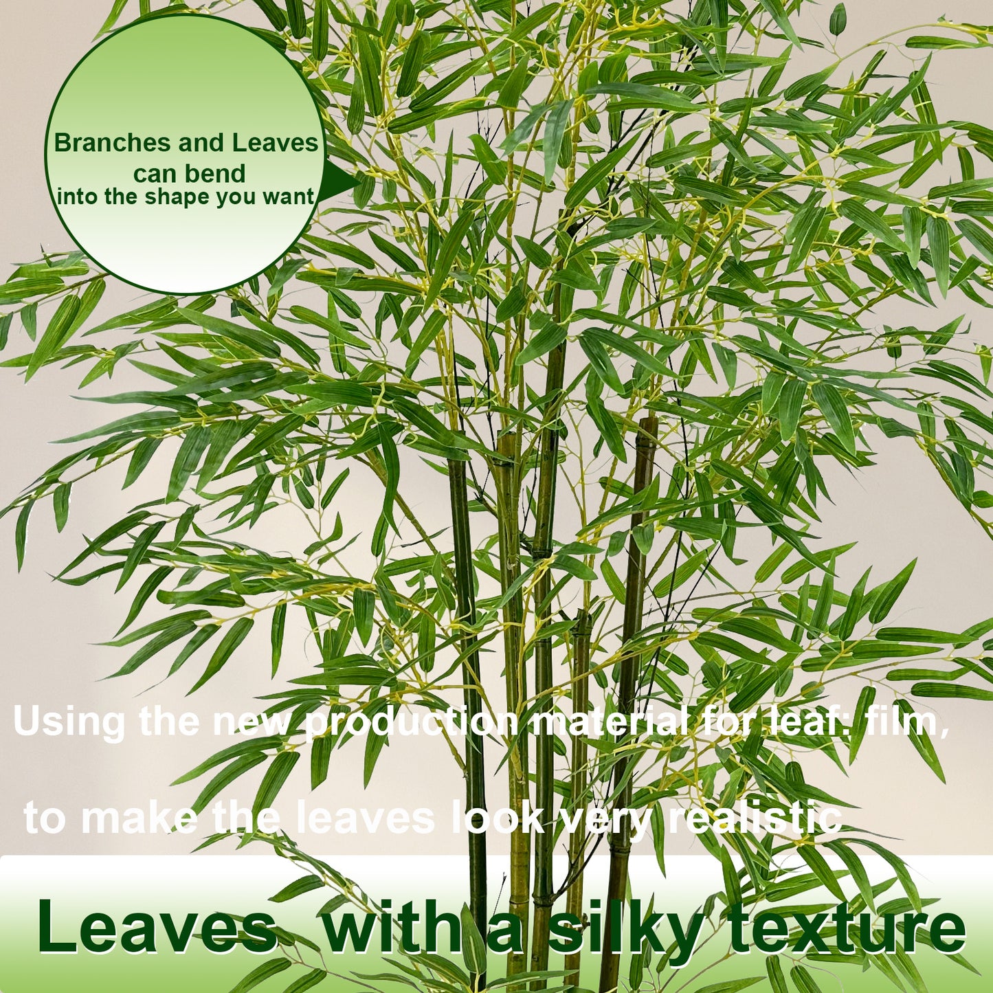 150cm Artificial Bamboo Tree with Tall White Planter - 5 Natural Bamboo Trunks & Silk Leaves, Realistic Faux Indoor Outdoor Plant for Home, Office, Living Room, Mall, Hotel, Garden Decor