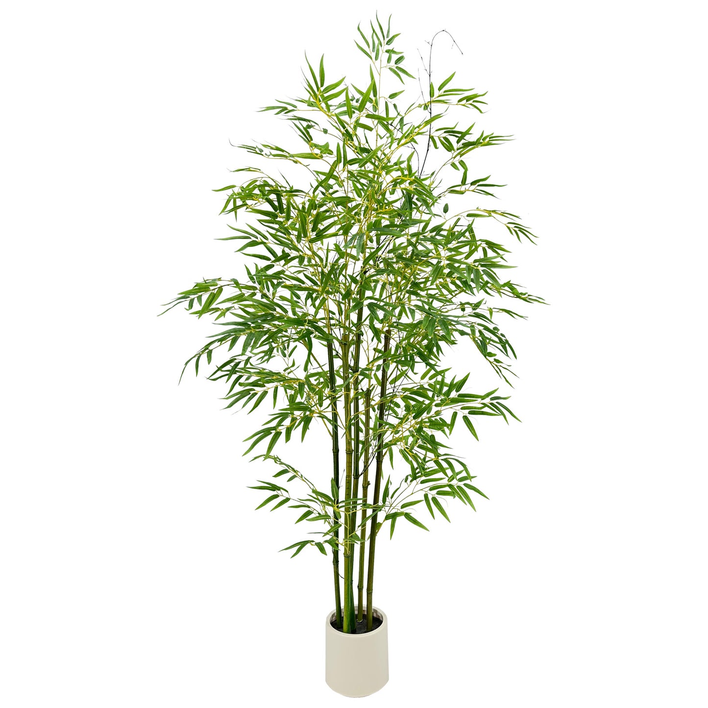 150cm Artificial Bamboo Tree with Tall White Planter - 5 Natural Bamboo Trunks & Silk Leaves, Realistic Faux Indoor Outdoor Plant for Home, Office, Living Room, Mall, Hotel, Garden Decor