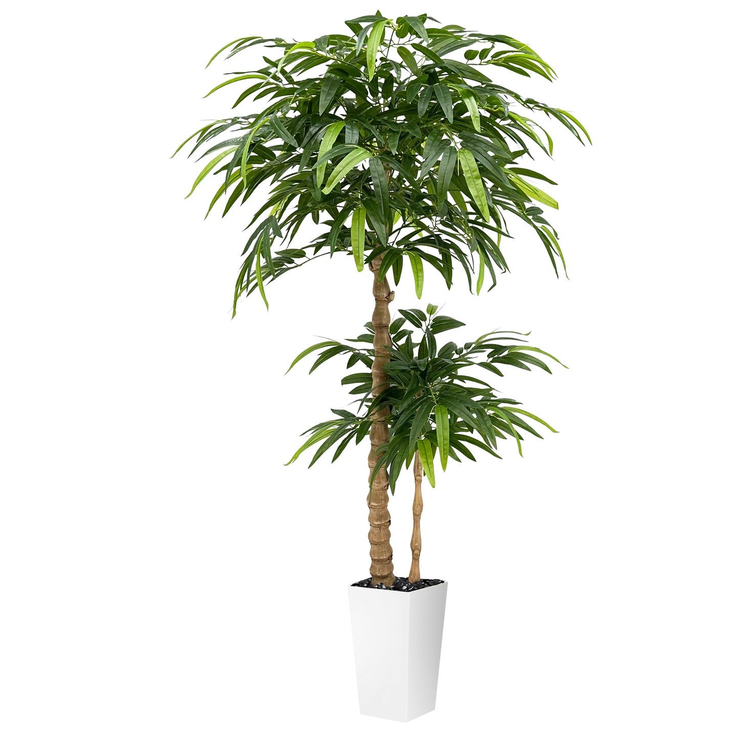 150cm Artificial Bamboo Tree with White Planter - Realistic Fake Bamboo Tree with Bark Trunk, Branches & Leaves, Artificial tree Heavy-Duty Plastic & Metal Wire Frame Suitable for Indoor Home Decor