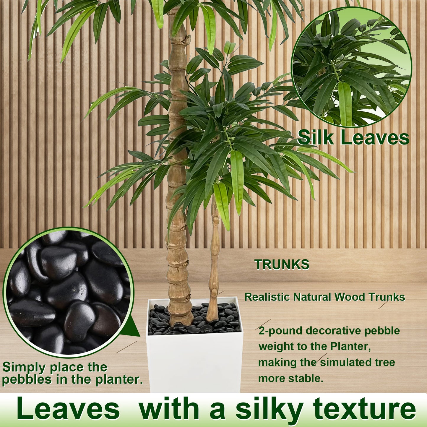 150cm Artificial Bamboo Tree with White Planter - Realistic Fake Bamboo Tree with Bark Trunk, Branches & Leaves, Artificial tree Heavy-Duty Plastic & Metal Wire Frame Suitable for Indoor Home Decor