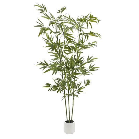160cm Artificial Bamboo Tree with Tall White Planter - 3 Lifelike Natural Trunks & Silk Leaves, Realistic Faux Indoor Outdoor Plant for Home, Office, Living Room, Mall, Hotel, Garden Decor