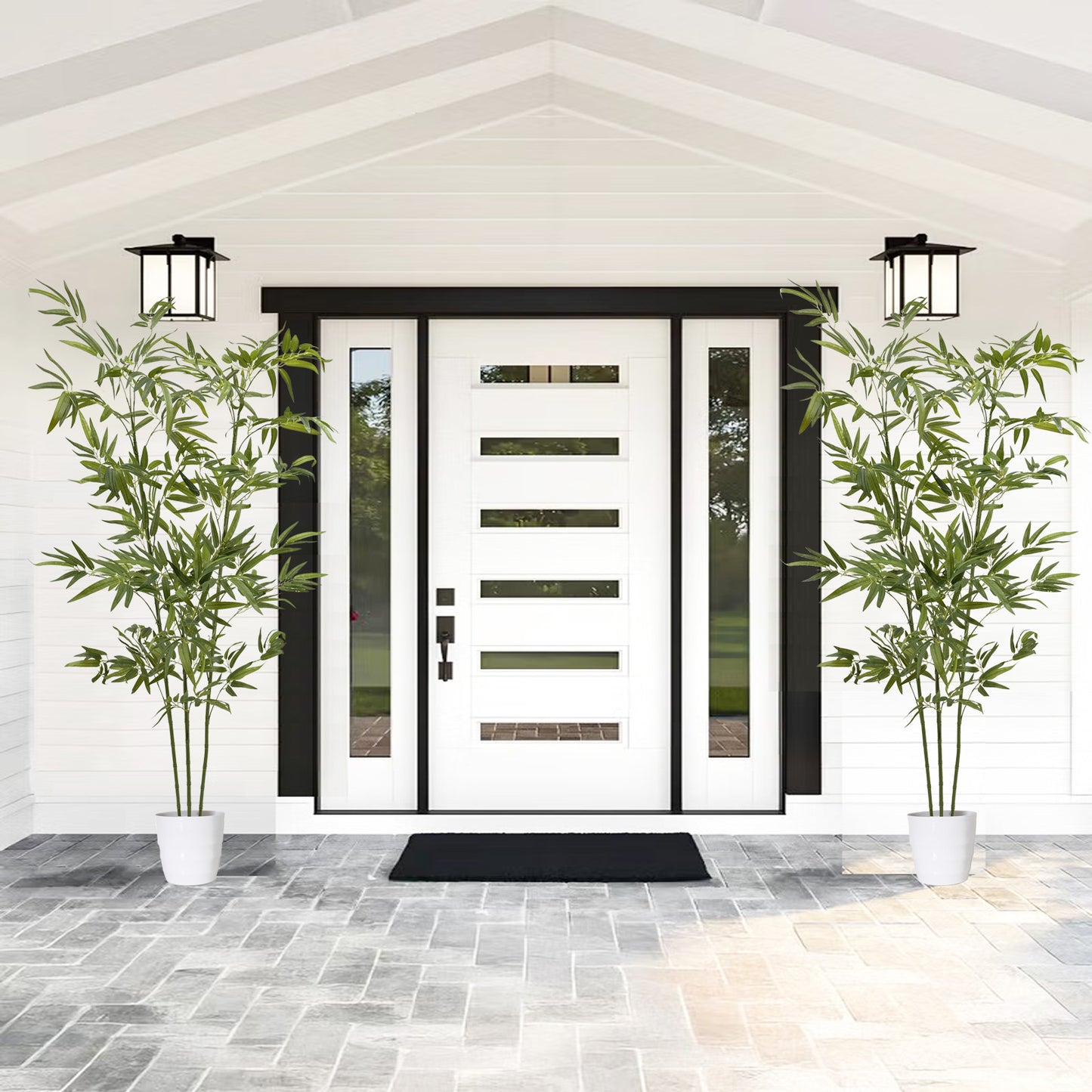 160cm Artificial Bamboo Tree with Tall White Planter - 3 Lifelike Natural Trunks & Silk Leaves, Realistic Faux Indoor Outdoor Plant for Home, Office, Living Room, Mall, Hotel, Garden Decor