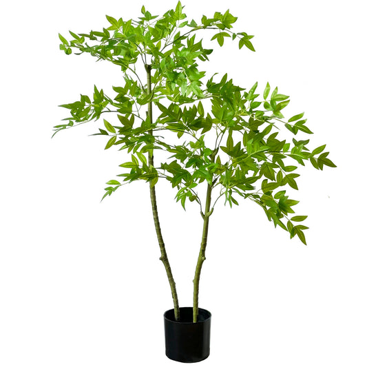 120cm Artificial Bamboo Tree, Fake Nandina Bamboo Tree, Faux Nantian Bamboo Bonsai with White Planter, for Home Office Mall Exhibition Hall Living Room Garden Balcony Entryway Dining Room