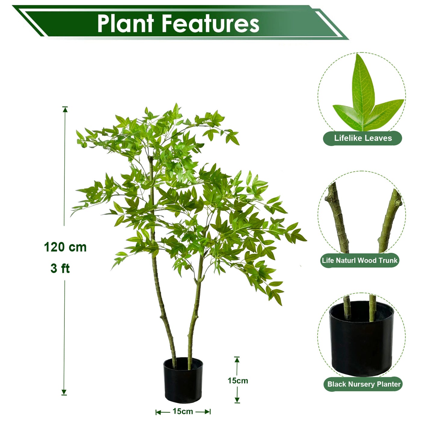 120cm Artificial Bamboo Tree, Fake Nandina Bamboo Tree, Faux Nantian Bamboo Bonsai with White Planter, for Home Office Mall Exhibition Hall Living Room Garden Balcony Entryway Dining Room