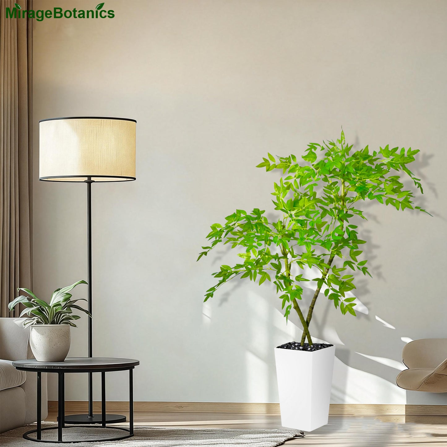 120cm Artificial Bamboo Tree, Fake Nandina Bamboo Tree, Faux Nantian Bamboo Bonsai with White Planter, for Home Office Mall Exhibition Hall Living Room Garden Balcony Entryway Dining Room