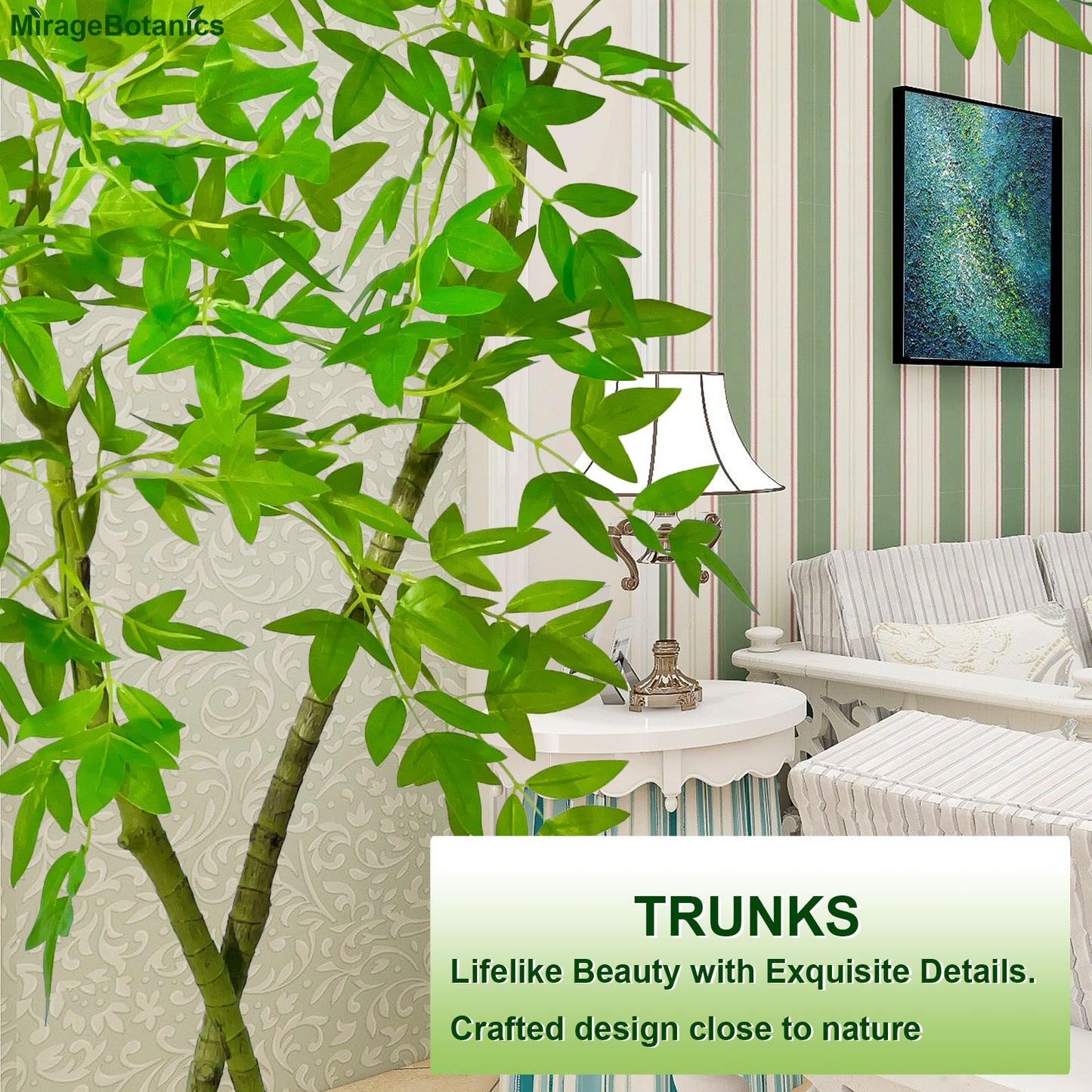 120cm Artificial Bamboo Tree, Fake Nandina Bamboo Tree, Faux Nantian Bamboo Bonsai with White Planter, for Home Office Mall Exhibition Hall Living Room Garden Balcony Entryway Dining Room