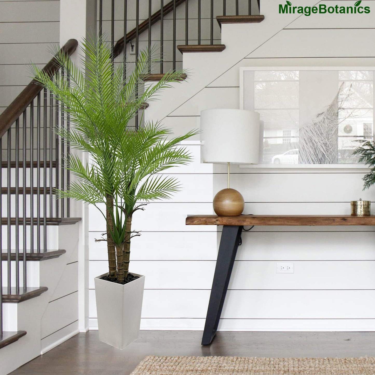 Artificial Palm Tree  Faux Palm Tree Fake Plant in White Planter for Indoor Outdoor Big House Living Room Outside Patio Office Home Decor