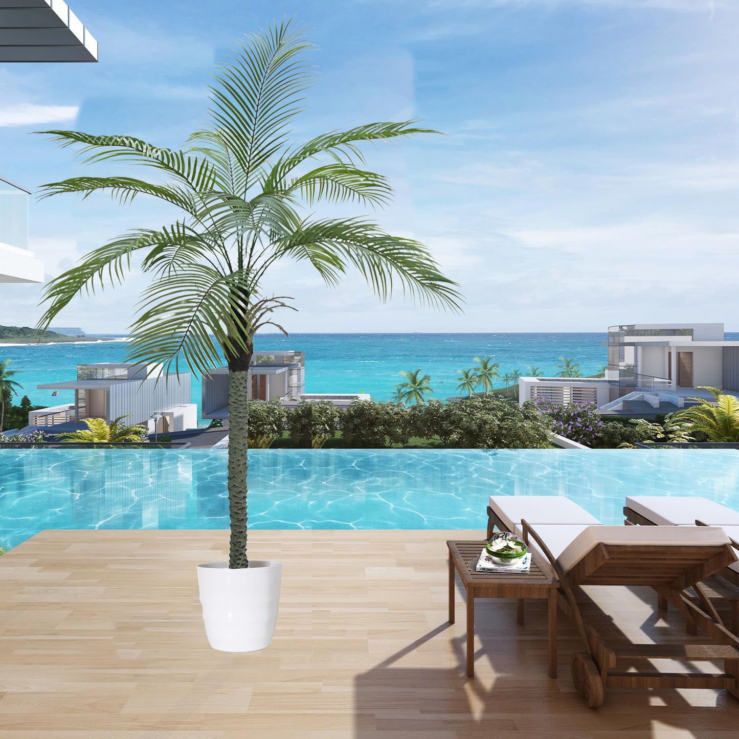 Artificial Palm Tree, Tall Fake Palm Trees for Outdoor Indoor Decor, Faux Phoenix Palm Plants for Outside Patio Pool Coastal Office Living Room Home Decor