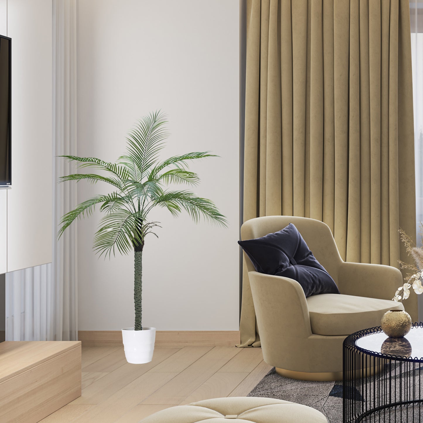 Artificial Palm Tree, Tall Fake Palm Trees for Outdoor Indoor Decor, Faux Phoenix Palm Plants for Outside Patio Pool Coastal Office Living Room Home Decor