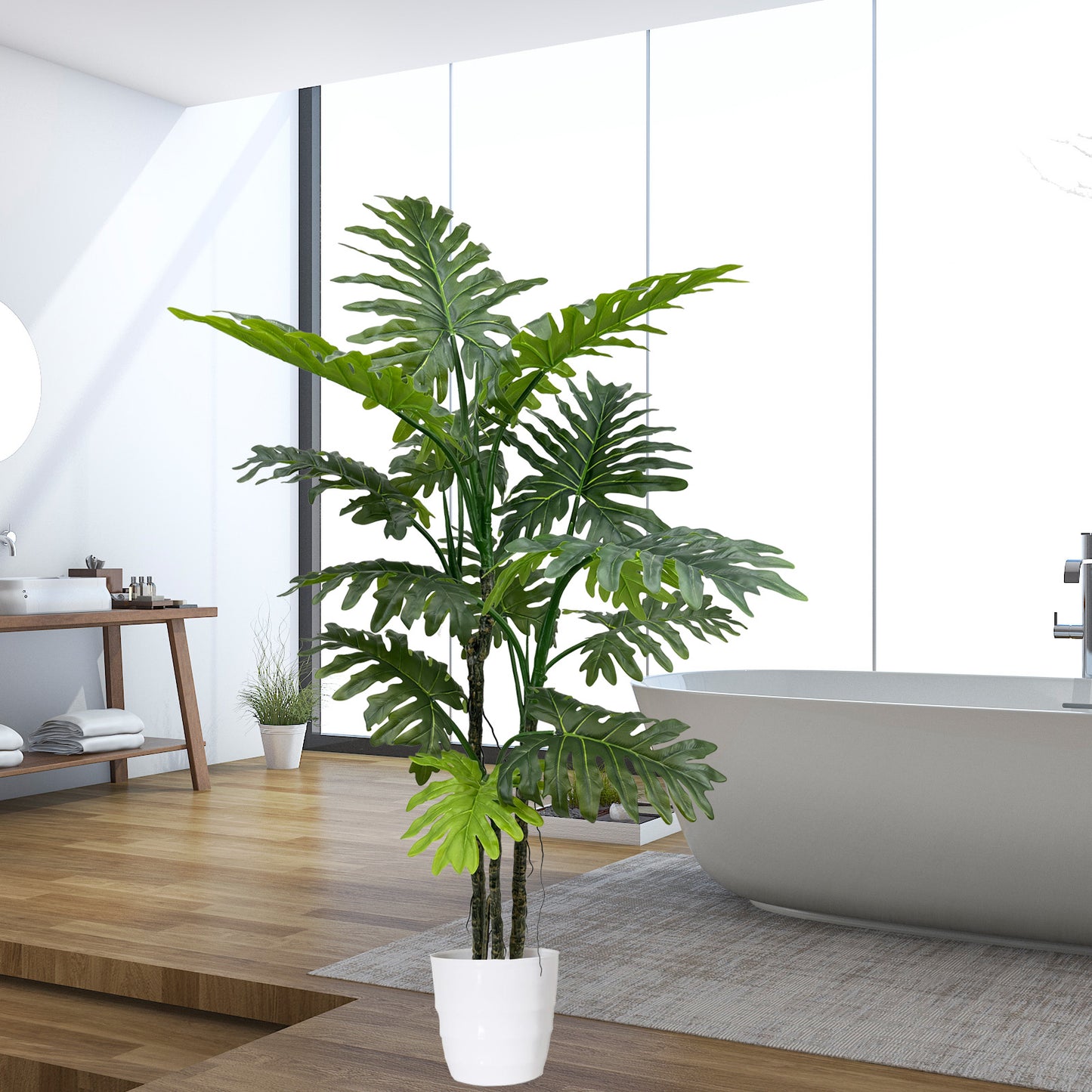 160cm Tall Large Artificial Monstera Deliciosa Plants, 5.2ft Faux Swiss Cheese Floor Plants Fake Tropical Silk Tree with Pot for Office House Living Room Home Indoor Outdoor Decor