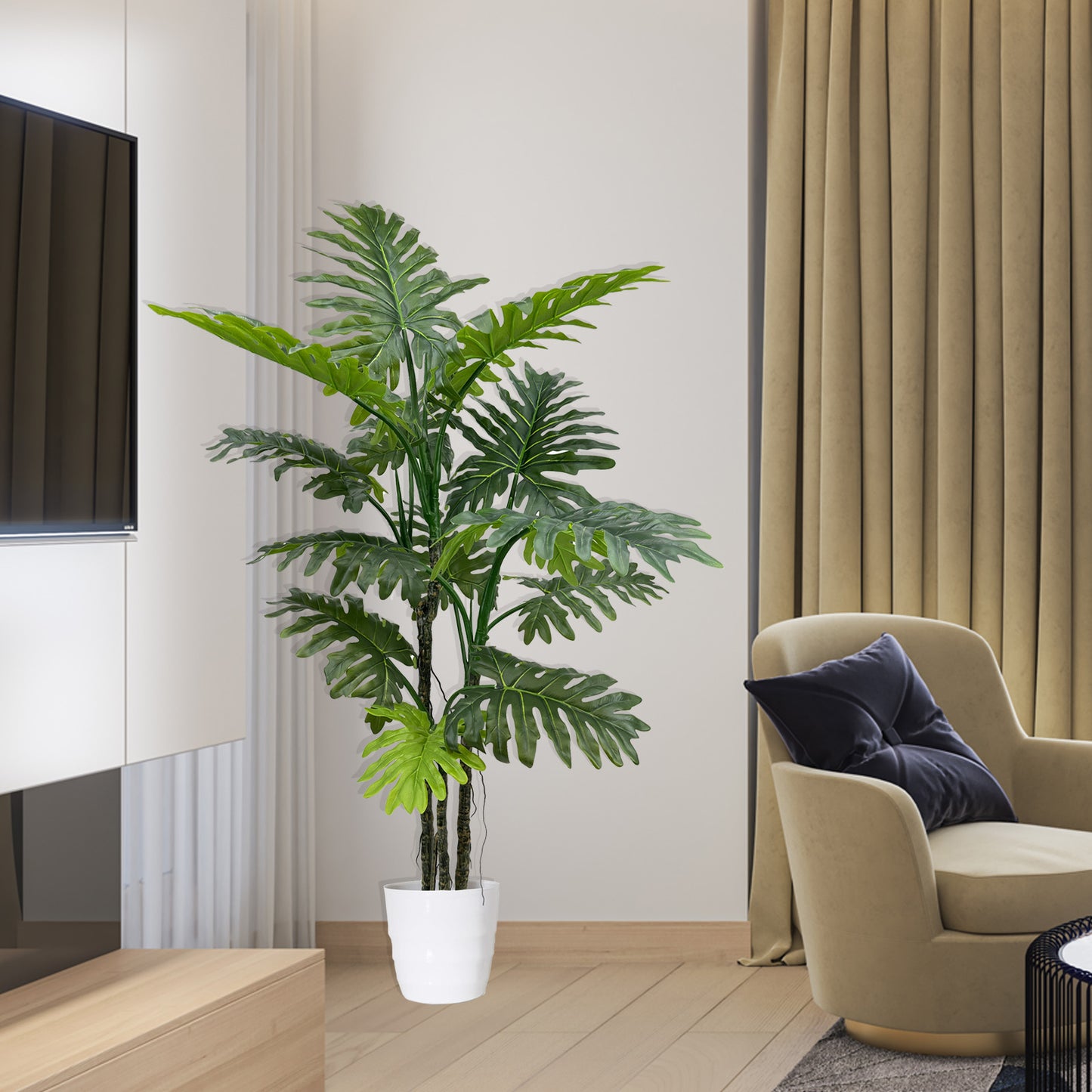 160cm Tall Large Artificial Monstera Deliciosa Plants, 5.2ft Faux Swiss Cheese Floor Plants Fake Tropical Silk Tree with Pot for Office House Living Room Home Indoor Outdoor Decor
