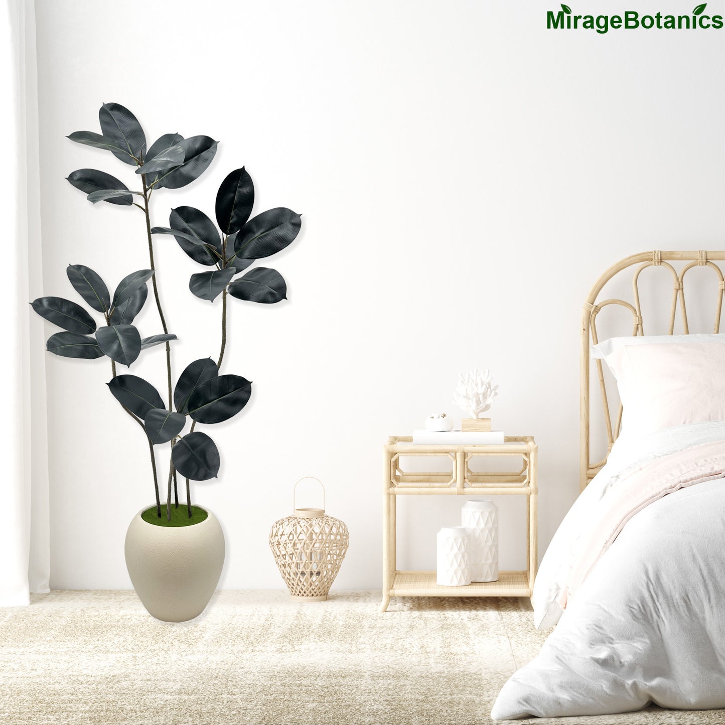 150cm Artificial Rubber Trees Indoor,Faux Rubber Tree 4 Trunks, Artificial Plants Lifelike Leaves for Home Office Meeting Room Living Room Indoor Outdoor Decor