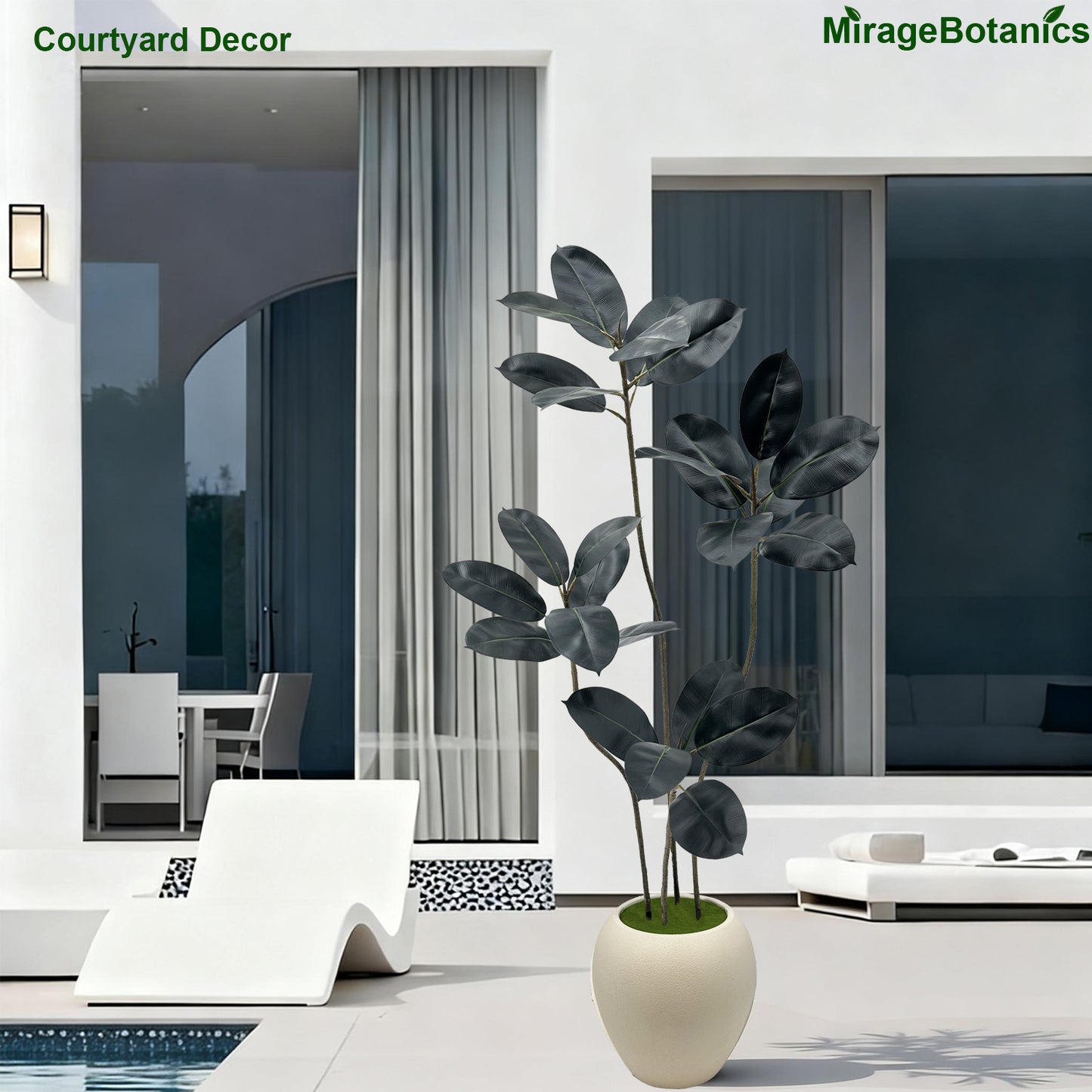 150cm Artificial Rubber Trees Indoor,Faux Rubber Tree 4 Trunks, Artificial Plants Lifelike Leaves for Home Office Meeting Room Living Room Indoor Outdoor Decor