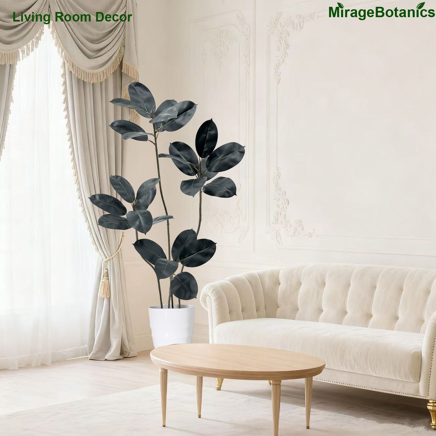 150cm Artificial Rubber Trees Indoor,Faux Rubber Tree 4 Trunks, Artificial Plants Lifelike Leaves for Home Office Meeting Room Living Room Indoor Outdoor Decor