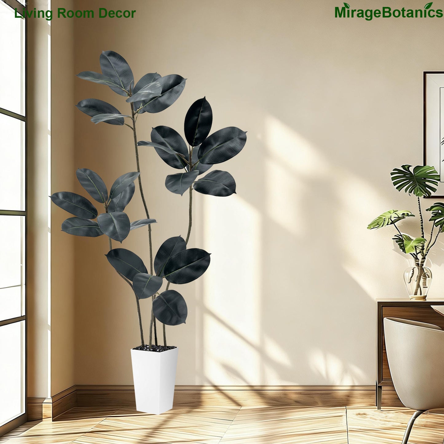 150cm Artificial Rubber Trees Indoor,Faux Rubber Tree 4 Trunks, Artificial Plants Lifelike Leaves for Home Office Meeting Room Living Room Indoor Outdoor Decor