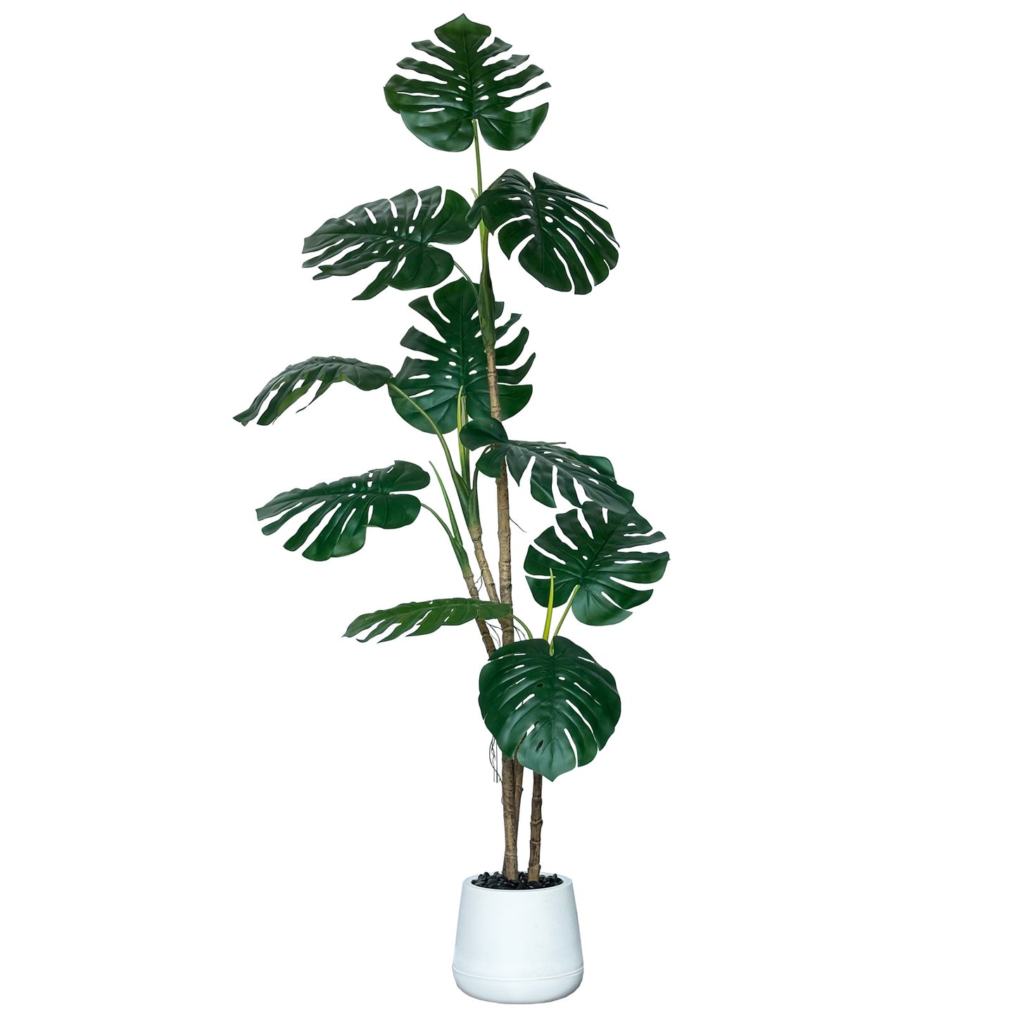 190cm Artificial Monstera Deliciosa Plants with White Planter, 6.2ft Faux Swiss Cheese Floor Plants Fake Tropical Silk Tree with Pot for Indoor Outdoor Office House Living Room Home Decor